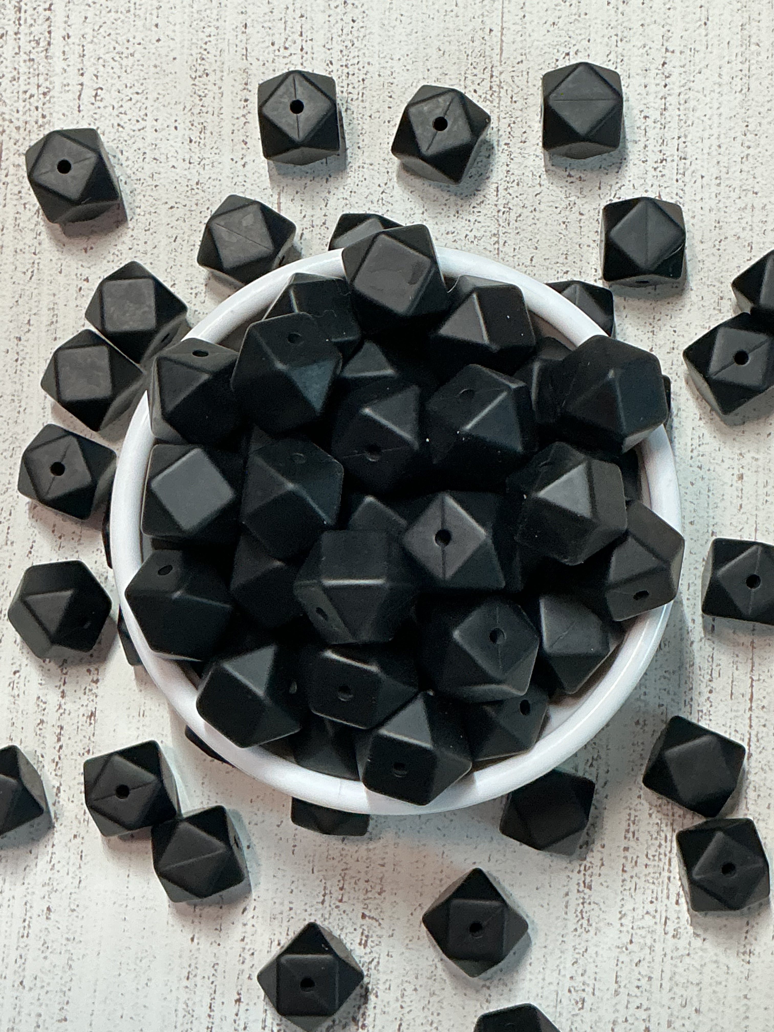 15mm Black Hexagon Silicone Bead