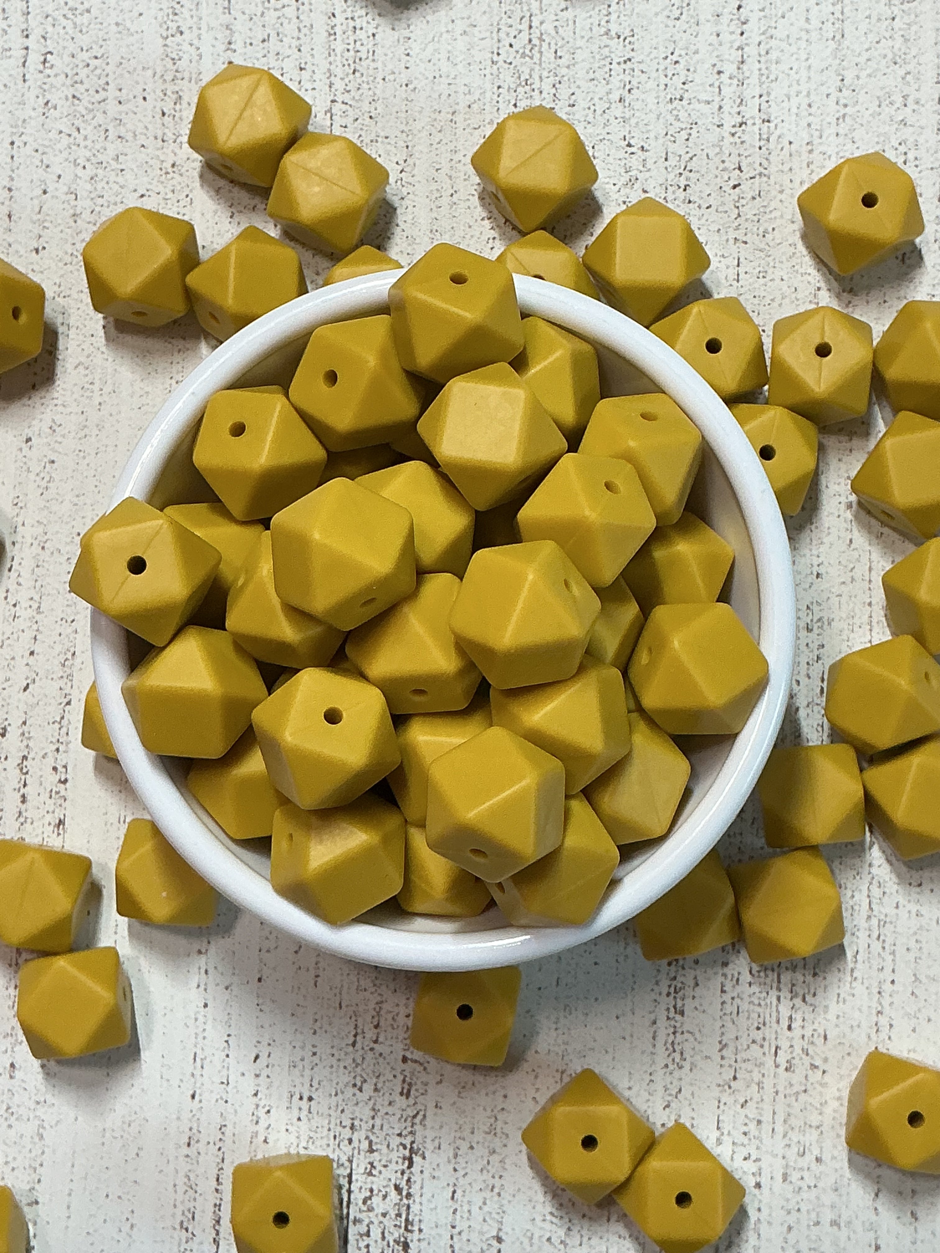 15mm Mustard Yellow Hexagon Silicone Bead