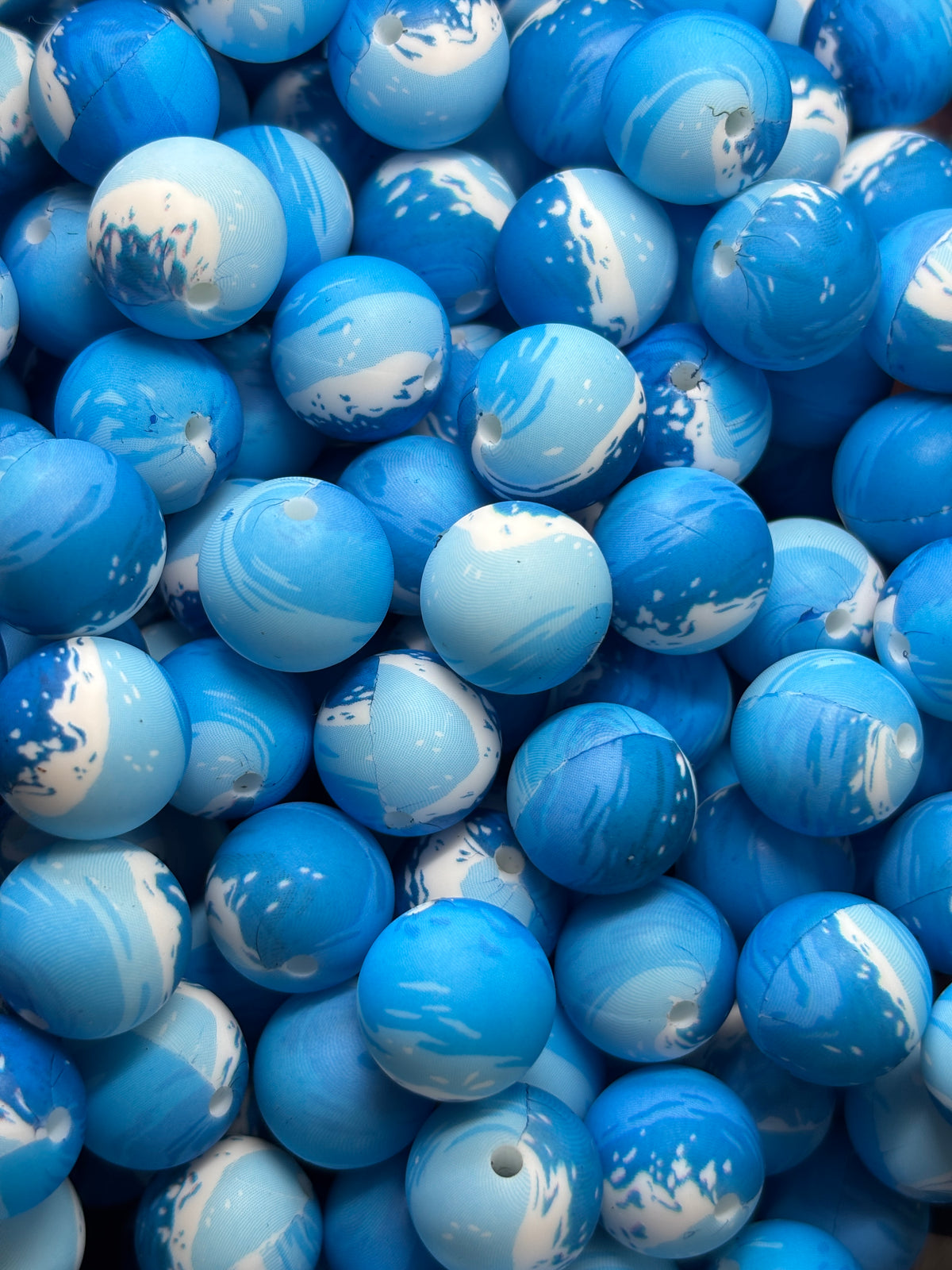 15mm Ocean Blue Waves Printed Silicone Bead