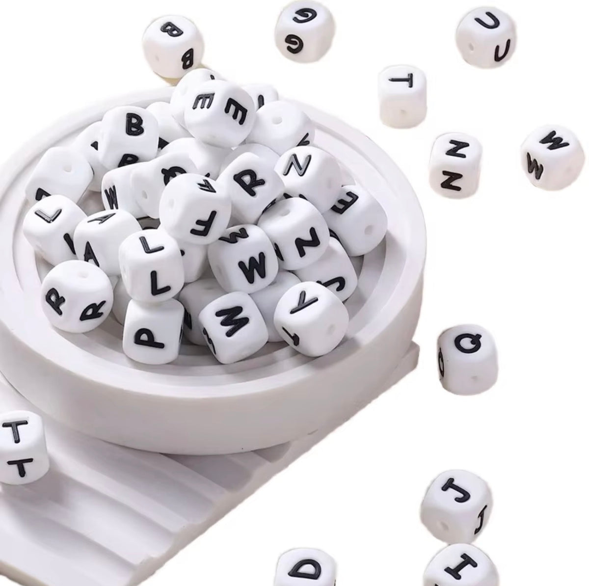 12mm White Silicone Letter Beads